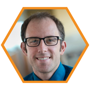 Headshot of Mechanical Engineer and Senior Sustainability Engineer Tim Lentz in an orange hexagon frame.