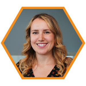 Headshot of Project Mechanical Engineer Allison Rowe in an orange hexagon frame.