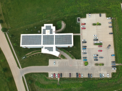 Aerial view of Design Engineers' PV array.