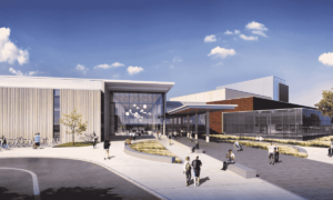 Rendering of the outsides of the new Ames High School.